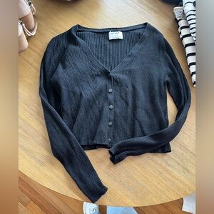 Black V-Neck Ribbed Button-Up Cardigan Sweater size S